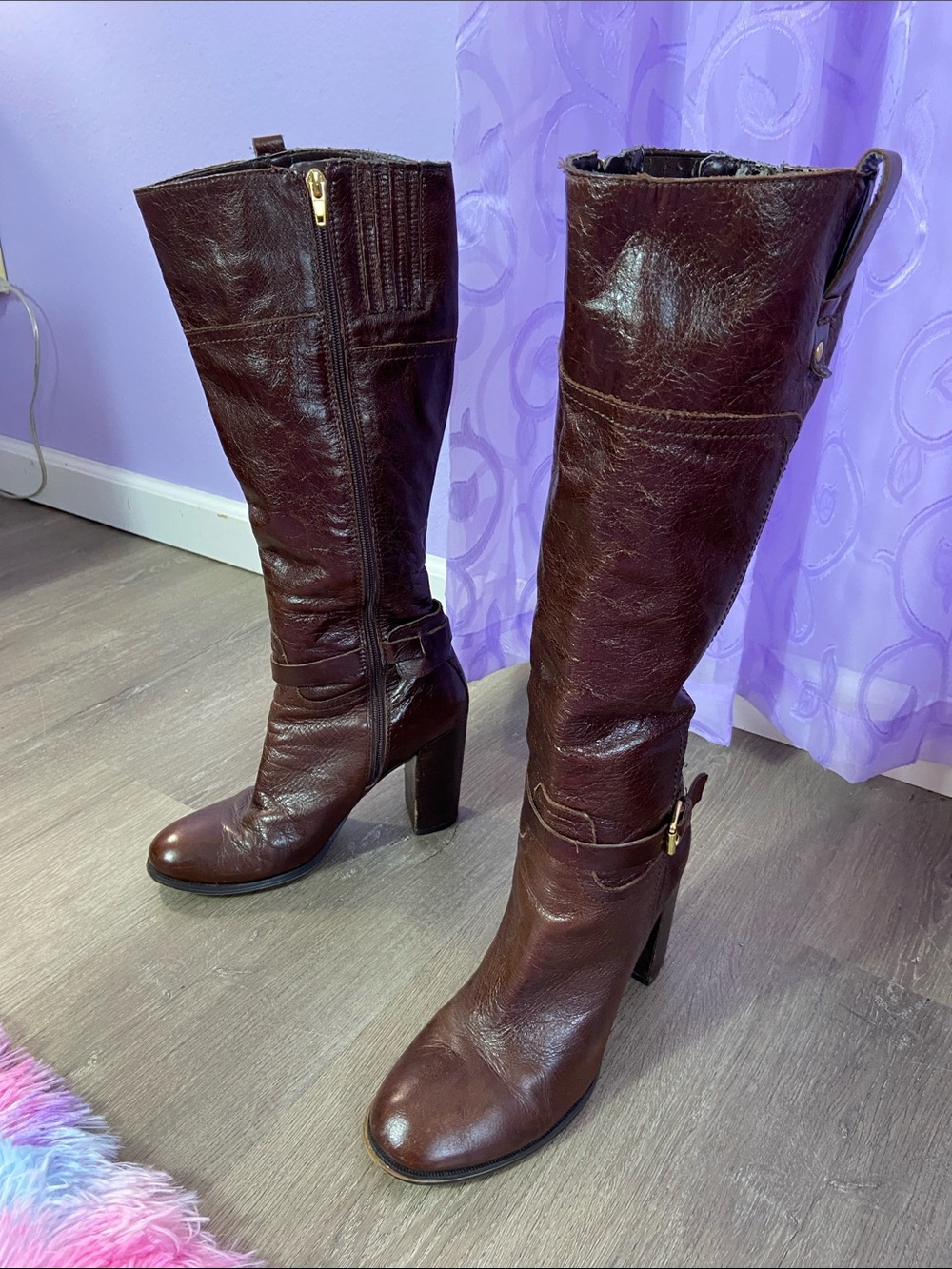 (S8B) Audrey Brooke Dark Brown Tall Leather Heeled Boots used Worn inside
